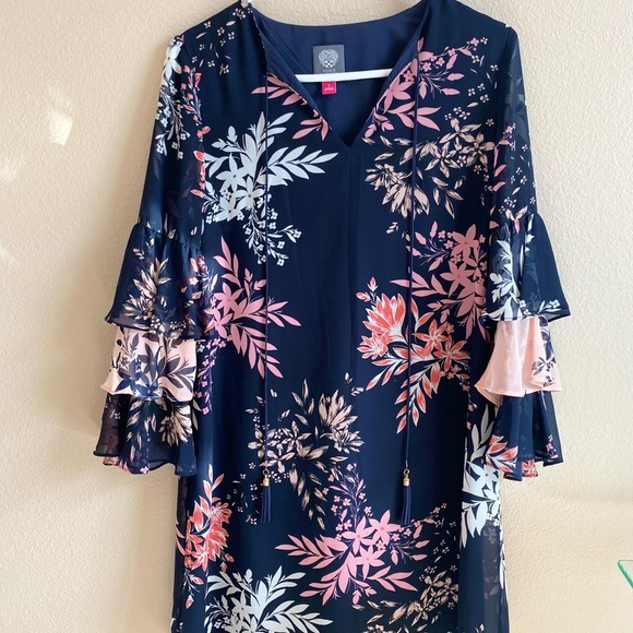 Vince Camuto Chiffon Float Dress w/ Tiered Sleeves - Picture 2 of 8